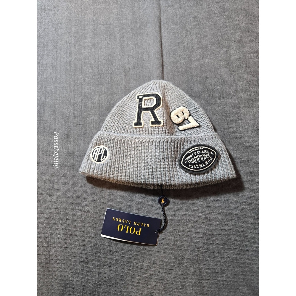 Polo Ralph Lauren OS Varsity Patch Knit Beanie Hat RL 67 Championship NWT